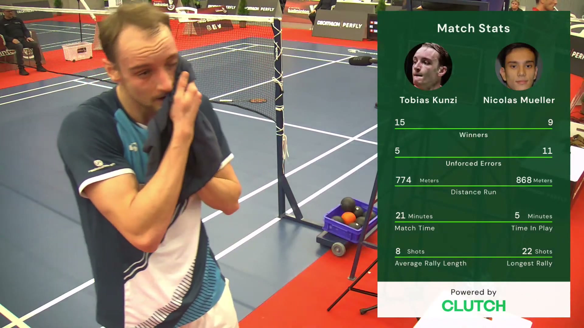 Match-stats card, powered by Clutch